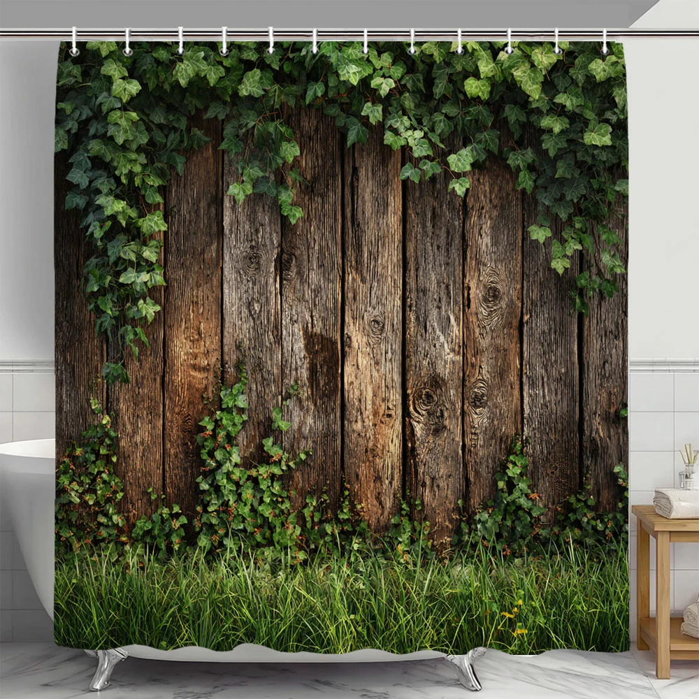 Rural Brick rock and plant landscape Shower Curtain, Floral  Decorative Bathroom Curtain, polyester Shower Curtain with Hooks