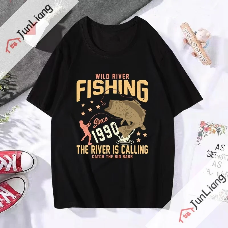 Fishing Makes Me Happy T-shirt River Fishing T-shirt The River Is Calling Catch The Big Bass 1990 Popular Shirts