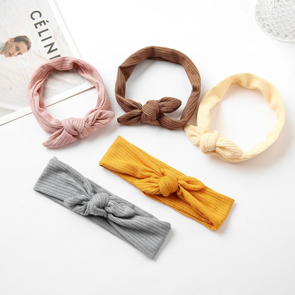 26pc/lot Top Knotted Baby Bunny Ear Bow Headband Newbown Ribbed Headbands For Children Elastic Hair Bands Girl Infant Head wraps