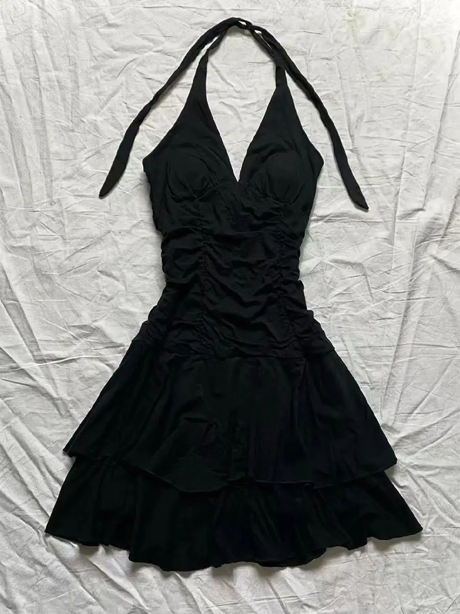 

Punk Sexy Dresses Women Clothes Summer Vintage 90s Korea Dress Sweet Girl High Waist Slim Gothic Harajuku Y2k Short Halter Dress