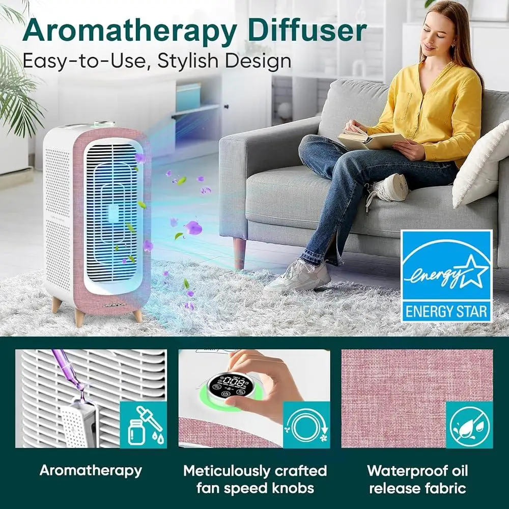 Очиститель воздуха для большой комнаты для дома 2105 футов2 4 фильтра True HEPA 13 удаляет 99,97% аллергены, пыль, дымовые запахи, монитор PM2,5, тихий