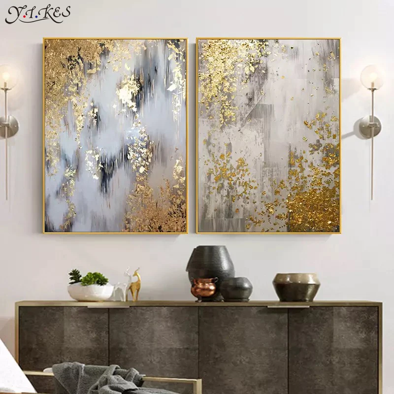 رسمت باليد ورقة الذهب بسيطة الحديثة ضوء الفاخرة الشمال مدخل الشرفة الديكور الممر نهاية الممر مجردة قماش