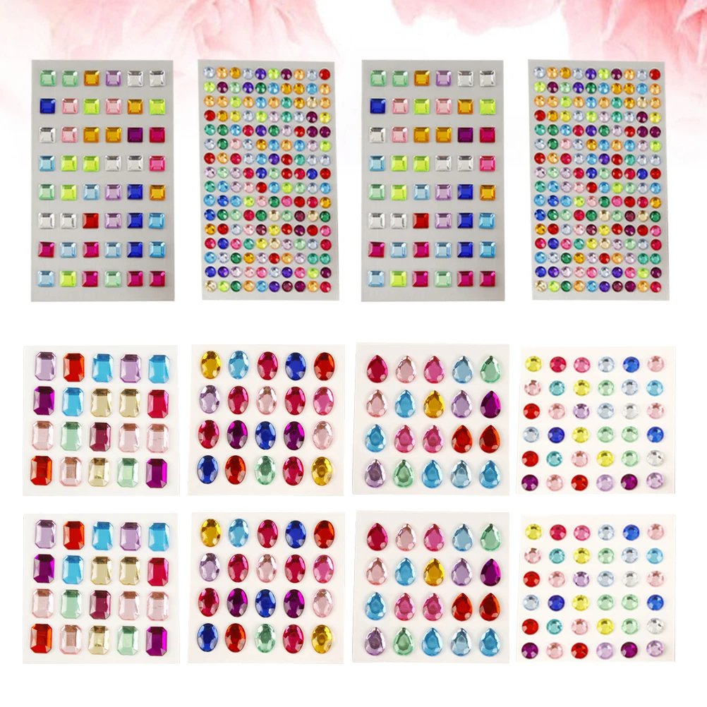 

12 Sheets Diamond Sticker Set Acrylic Rhinestone Stickers Creative Jewel Gems Self-Adhesive Craft Decor Scrapbook Kids Party