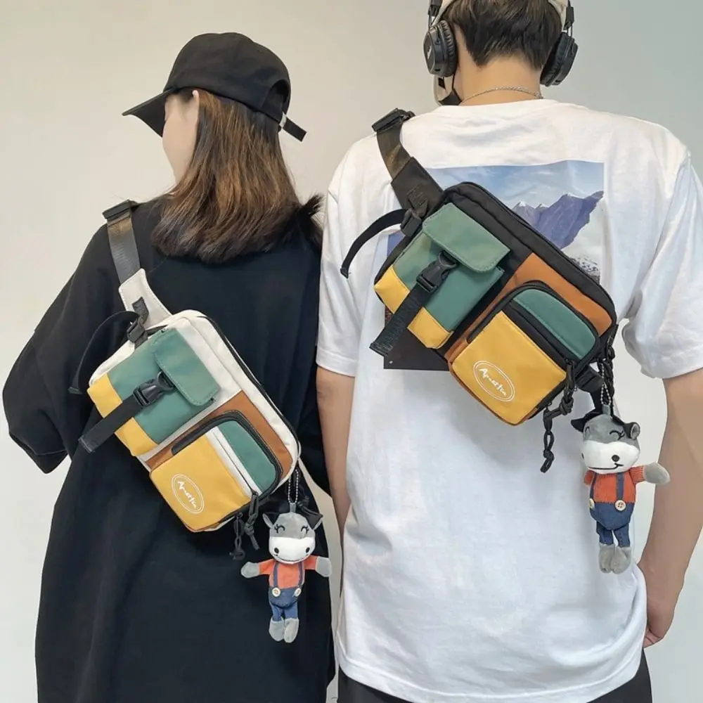 남녀공용 다기능 나일론 스포츠 체스트백, 남성용 대용량 숄더백, 블랙 화이트 체스트백, 신제품