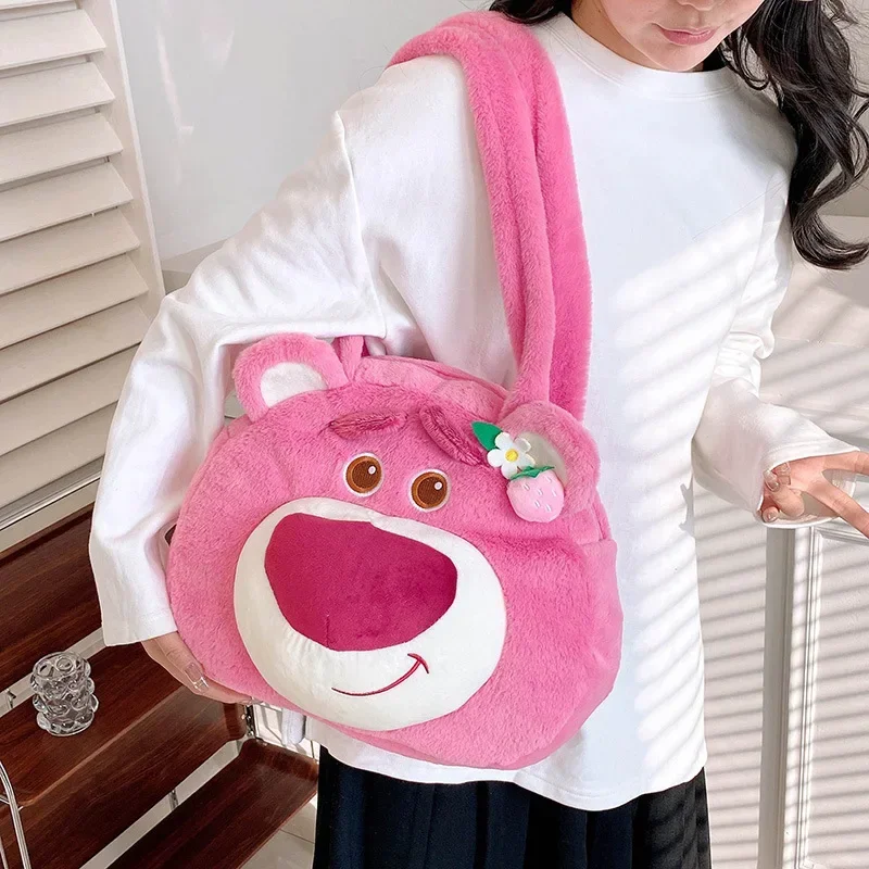 Bolso de hombro Disney Stitch para niñas, gran capacidad, bonito bolso de almacenamiento con diseño de oso de fresa, novedad de 2023