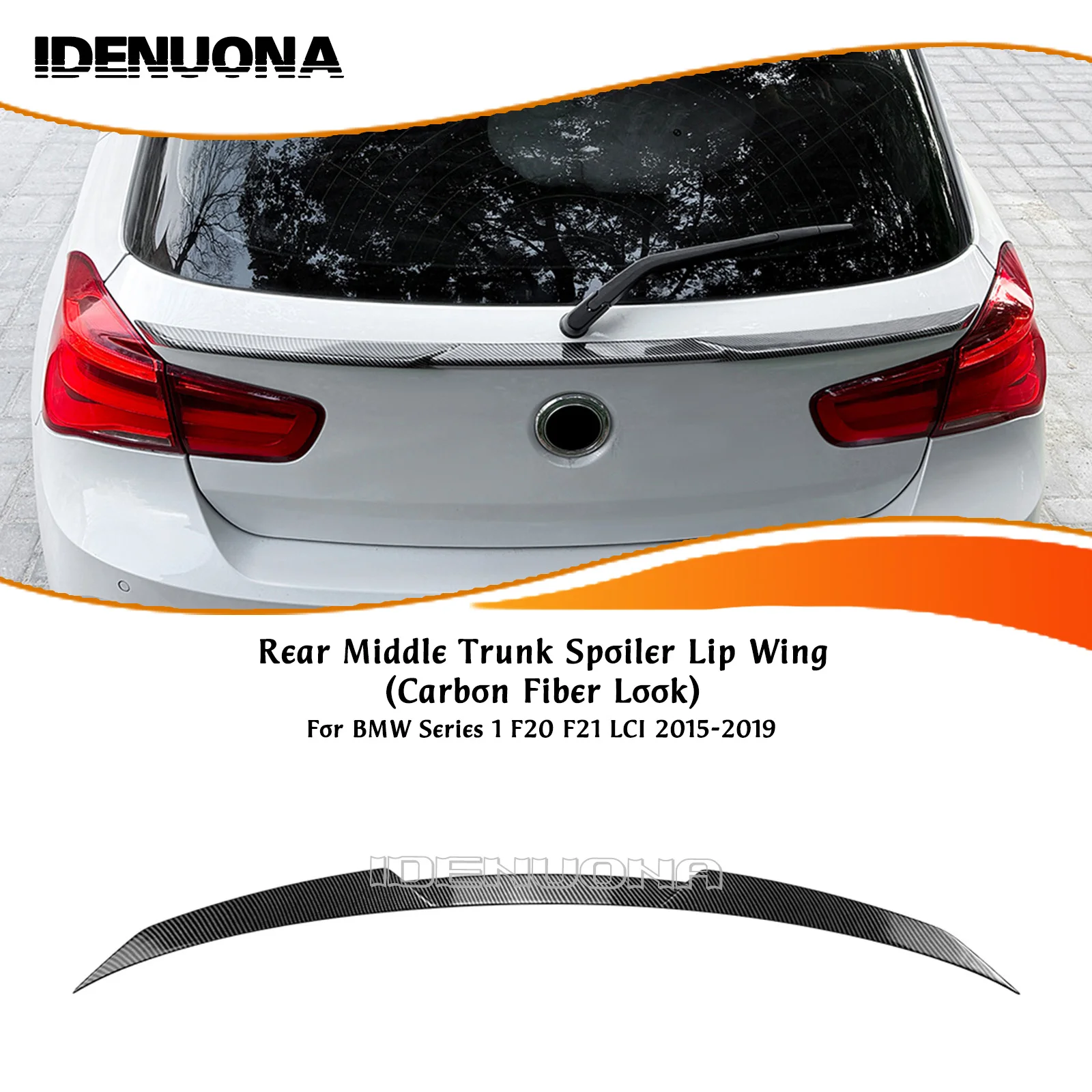 

Carbon Fiber Look/Gloss Black Rear Trunk Lid Middle Spoiler Wing Tail Center Splitter Lip For BMW 1 Series F20 F21 LCI 2015-2019