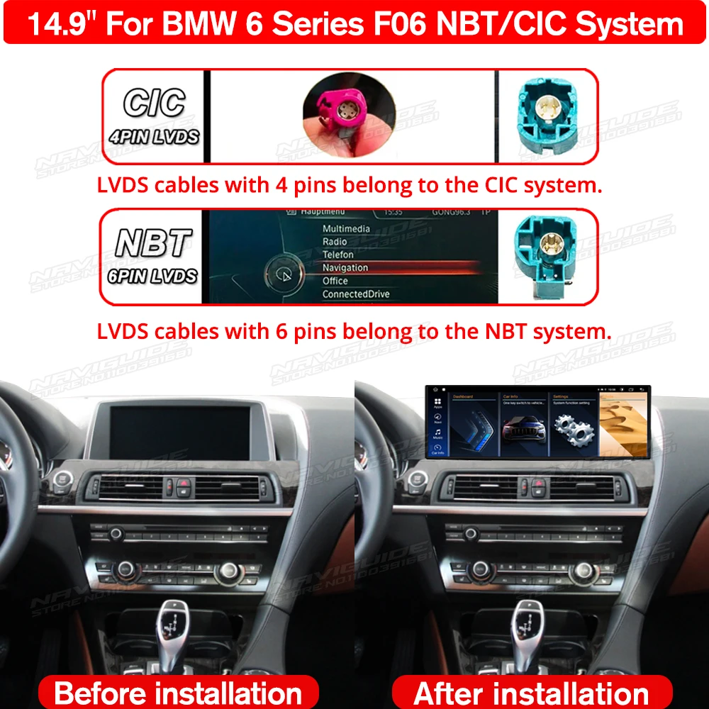 NAVIGUIDE Android 13 14.9 Inch 2560*720P For BMW 6 Series F06 2010-2017 CIC NBT System LHD Car Radio Multimedia Player CarPlay