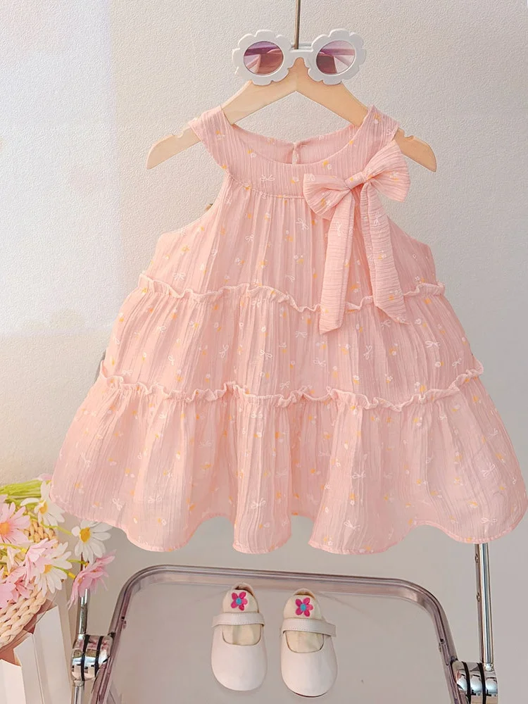 Vestido de Verão Estilo Princesa em Algodão Fino para Meninas, Vestido de Colete para Bebês, Saia de Verão Infantil, Saia A-L...