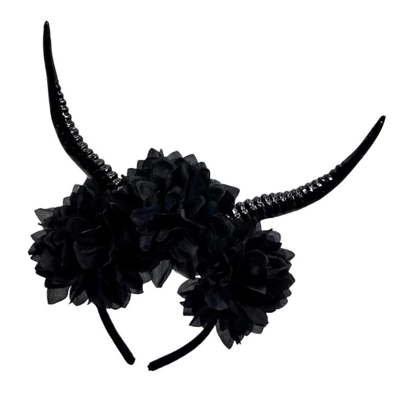 Q39c Adult Halloween Resina Antelope Horn Floral Chapiece Ruolo Accessorio per capelli