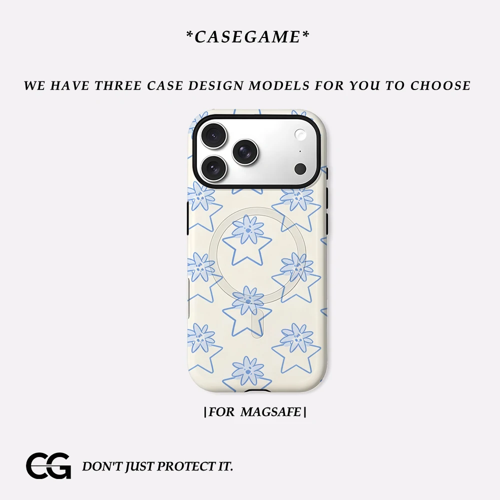 Casegame Matte Bumper für MagSafe Hülle für iPhone 17 16 15 14 Plus 13 Pro Max Stoßfeste Harte PC Blumen Stern Skizze Schutzhülle
