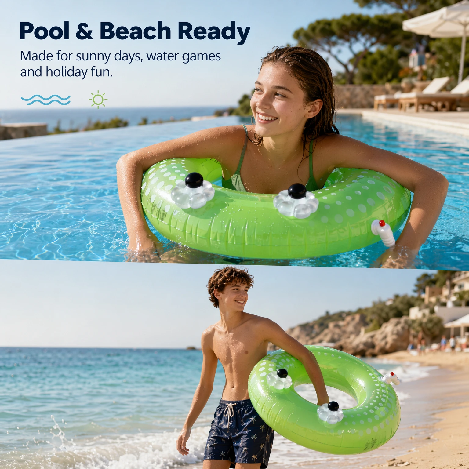 Cartoon Animal Inflatable Swim Ring With Built-in Water Gun Thick PVC Kids Anti-rollover Float Summer Beach Pool Water Toy view 4