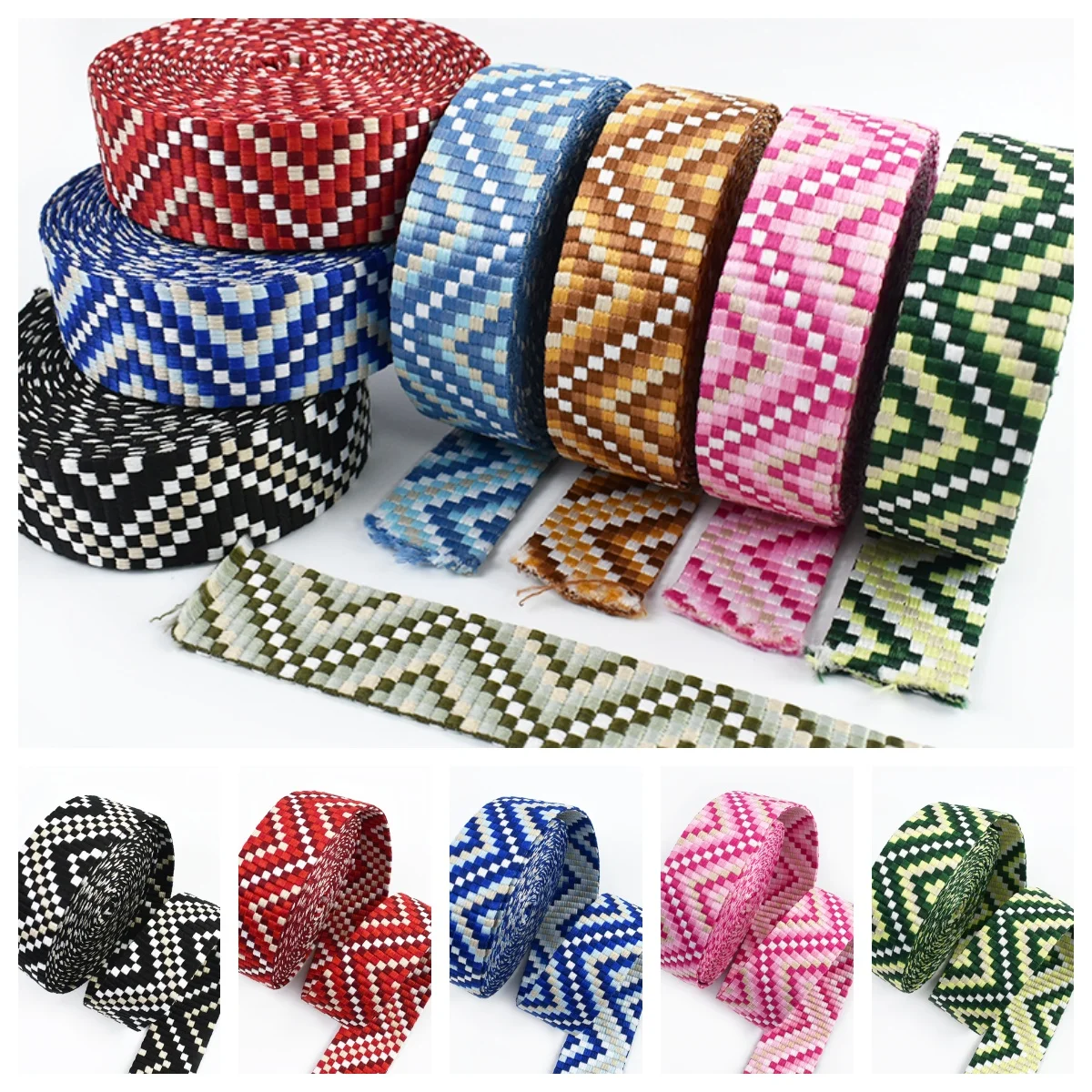

2/5/8/10M 1.8mm Thick 38mm Webbing for Bag Strap Tape on Roll Nylon Jacquard Ribbon Decorative Braid Sewing Bais Accessories