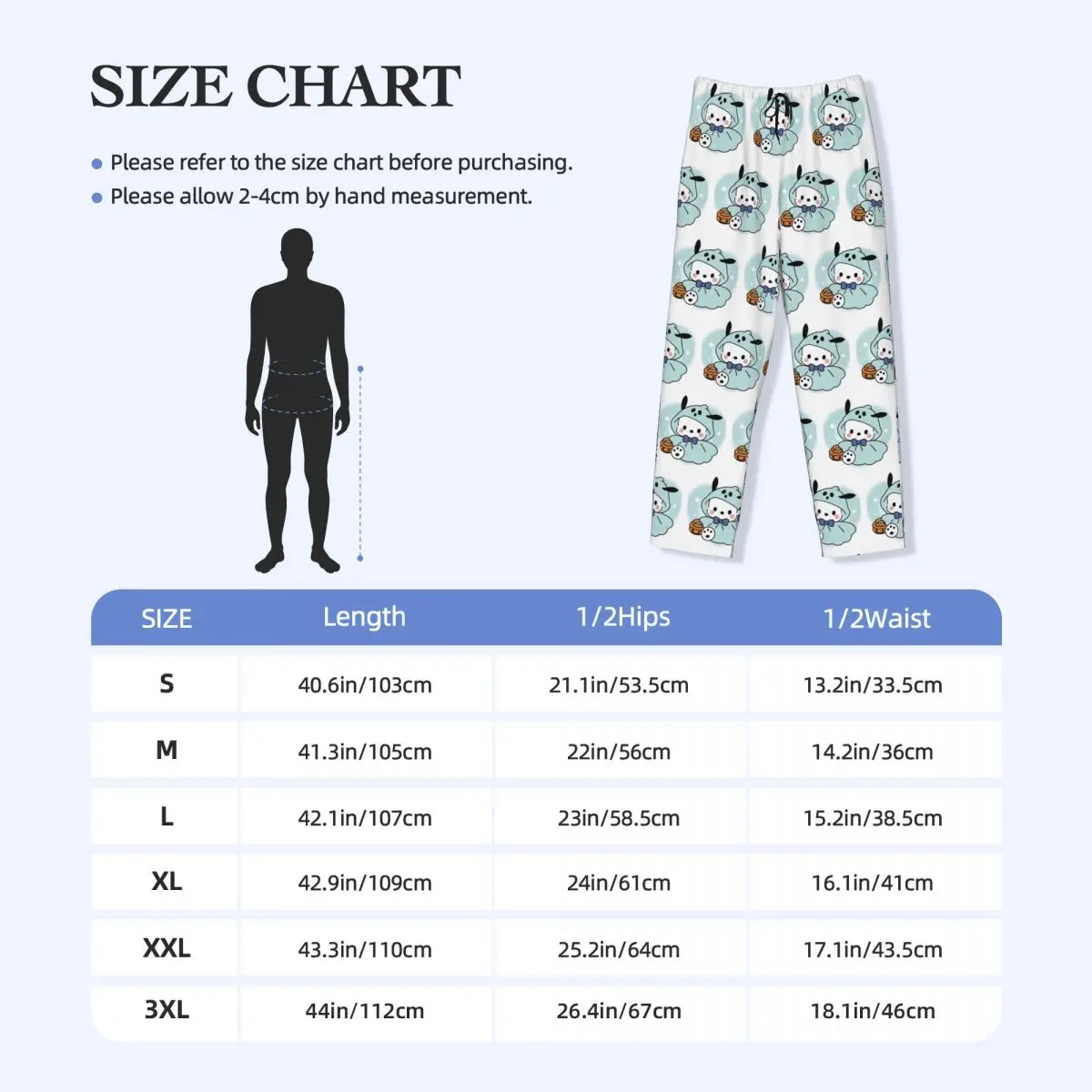 Pantalones de pijama de Halloween con animación Pochacco para hombre con estampado personalizado, ropa de dormir clásica de dibujos animados, pantalones de salón para dormir con bolsillos