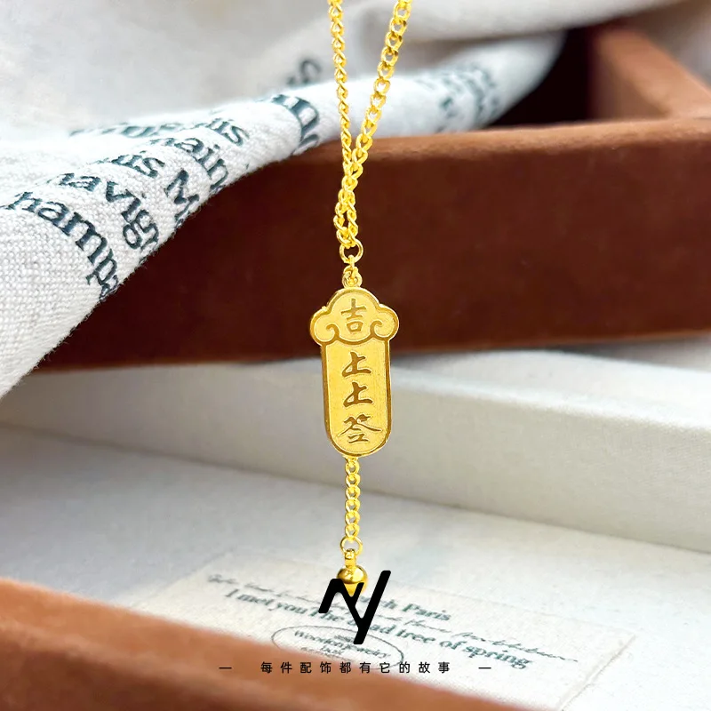 Collana con clavicola Lucky Send Collana di nicchia dal design di lusso leggero da donna in vero oro 9999 24 carati