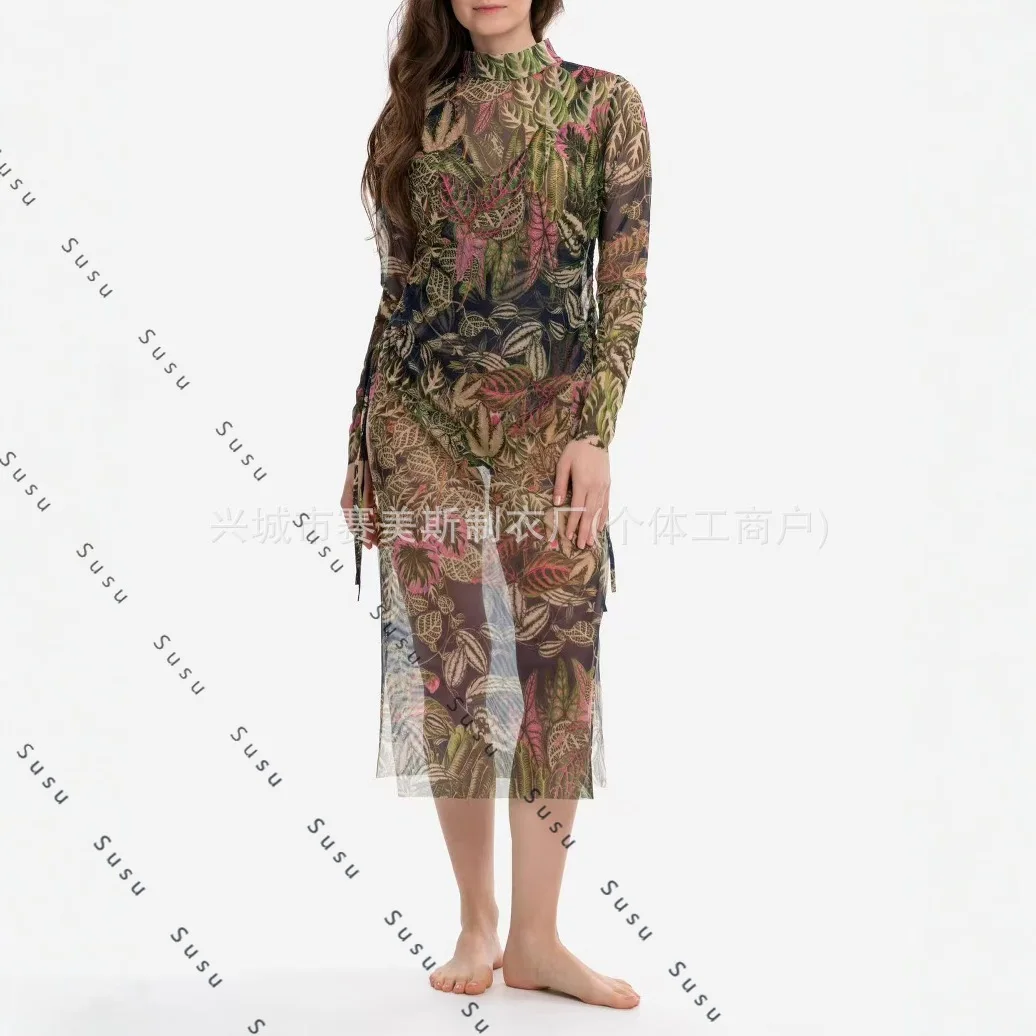 

Новый цельный купальник с принтом Купальник, солнцезащитный крем из двух частей, сетчатая юбка с длинными рукавами, русский купальник