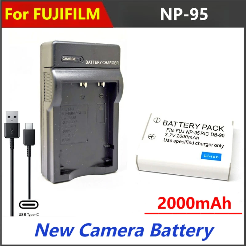 

2000MAH NP-95 NP95 DB-90 DB90 Battery Charger For FUJIFILM X100 X100S X100T XF10 X70 X30 XS1 F31 F30 RICOH GXR A12-28 A12-50 P10