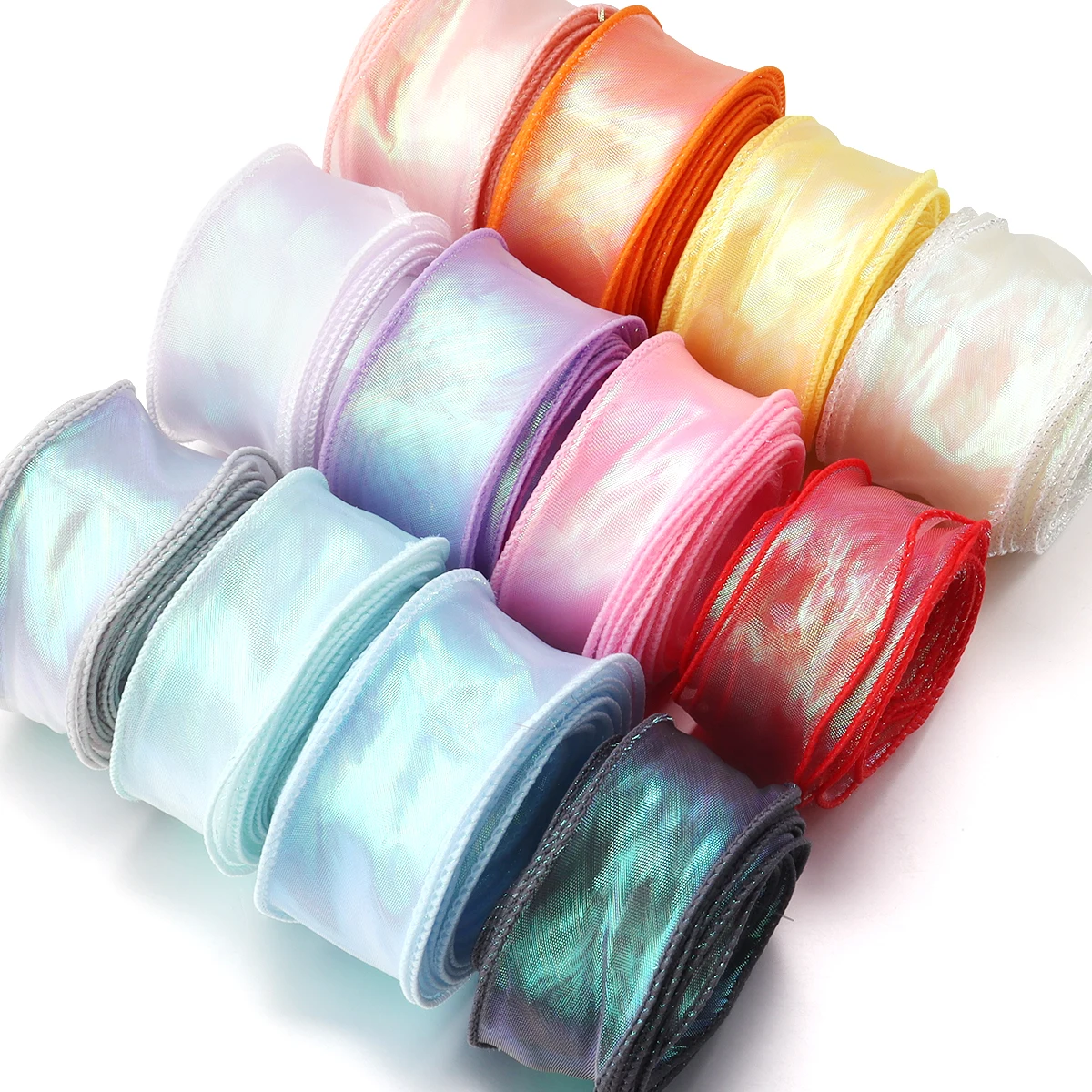 5Yards 40mm Fishtail Organza Satin Ribbon Reflective Iridescent Wavy Edge Ribbon for Gift Wrapping DIY Bow Craft Gift Wrapping