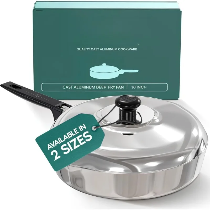 

Литая алюминиевая сковорода для соуса с крышкой. 10-дюймовая безопасная сковорода для духовки. Сковорода с антипригарным покрытием. Двухсторонние носики. Эргономичная ручка.