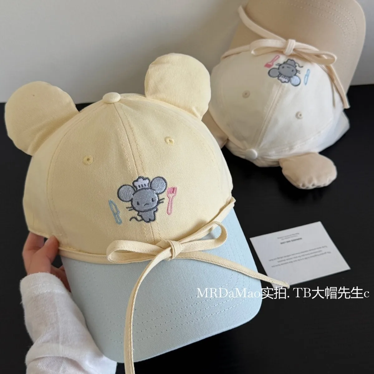 Streetwear Kawaii 3D Bear Ears Cartoon Mouse Embroidery Baseball Cap Unisex Bow Tie Hip Hop Sun Hat for Men Women Daily Wear