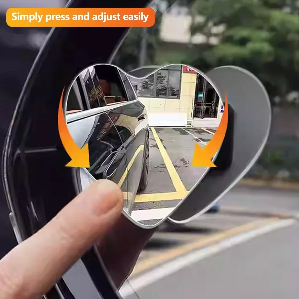 2PCS Adjustable Heart Shaped Car Reversing Aid Rearview Convex Mirror Car Blind Spot Rearview Mirror 360 Degree