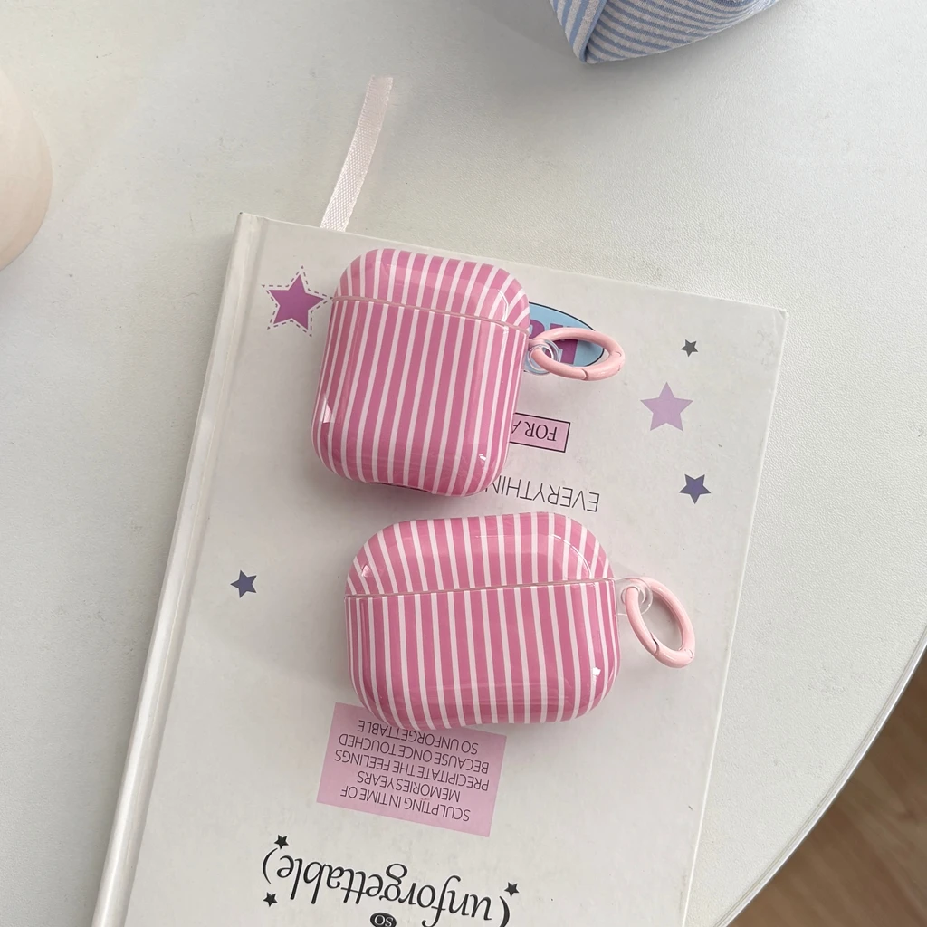 Sweet Pink White Vertical Stripes With Hook Shockproof Prote