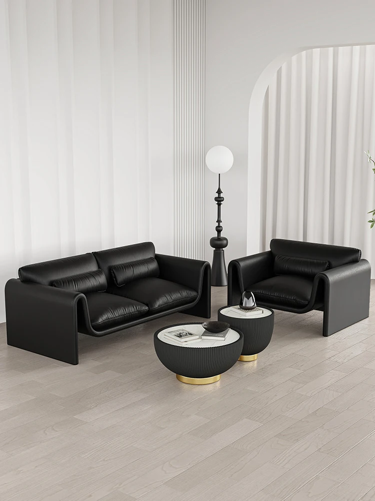 

Sofa small living room with simple two person light luxury internet celebrity three person black leather art Italian minimalist