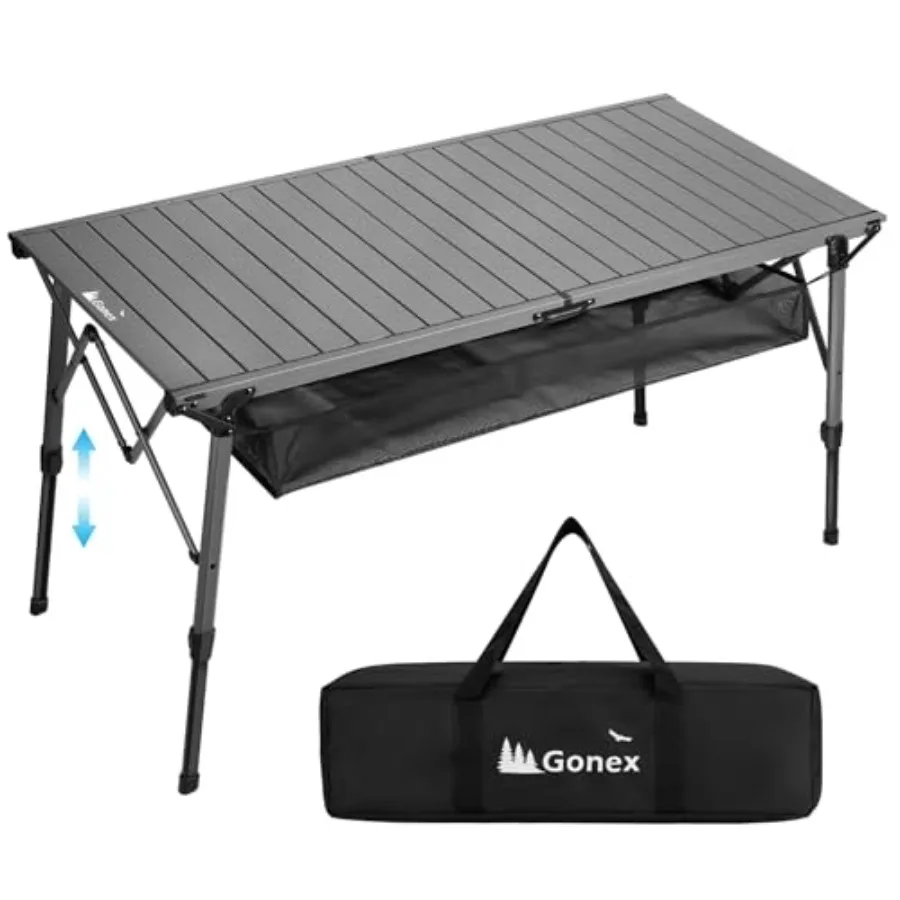 

50-дюймовый походный стол с регулируемыми по высоте ножками для неровной местности, портативный складной алюминиевый стол с сетчатым карманом для хранения