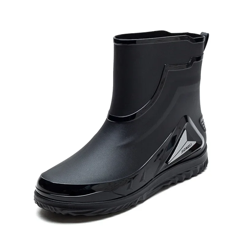 Hoogwaardige regenlaarzen voor heren, nieuwe waterdichte schoenen met trekkoord, halflange antislip regenlaarzen, plus fleece rubberen laarzen voor werk