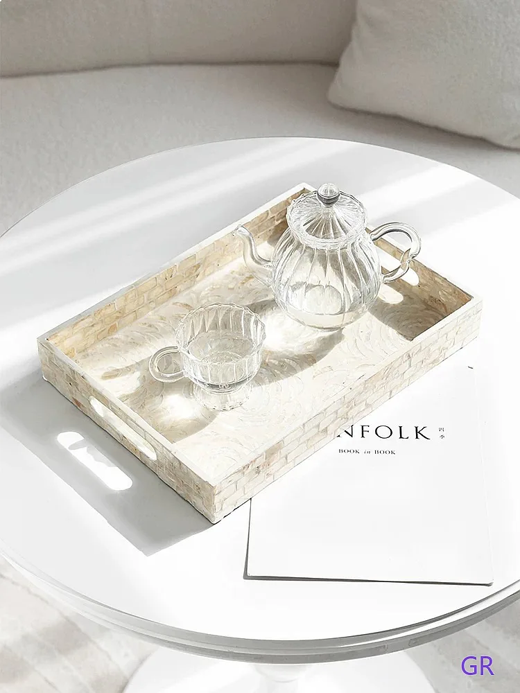 European Style Shell Inlay Rectangular Wooden Tea Tray Creative Home Storage Decor