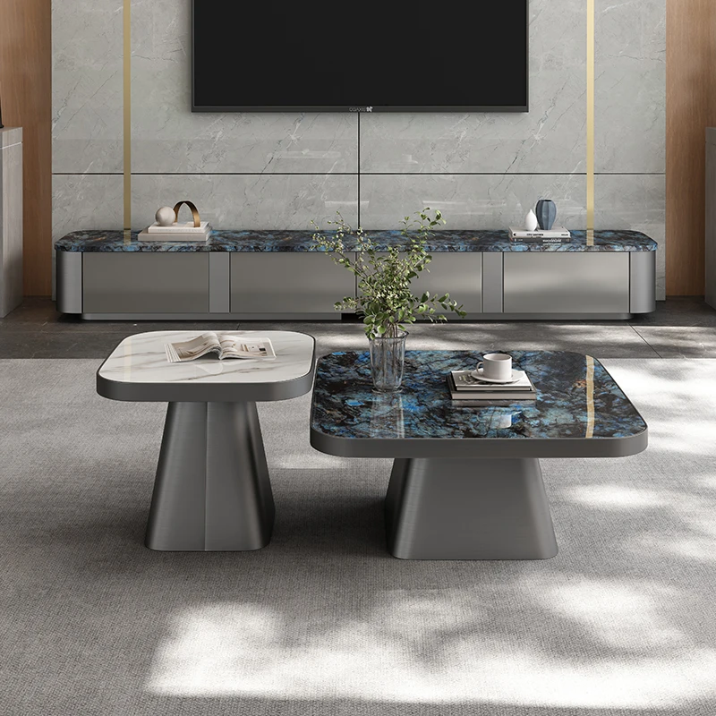 Natural luxury stone marble coffee table TV cabinet group living room high-end light luxury modern Italian minimalism