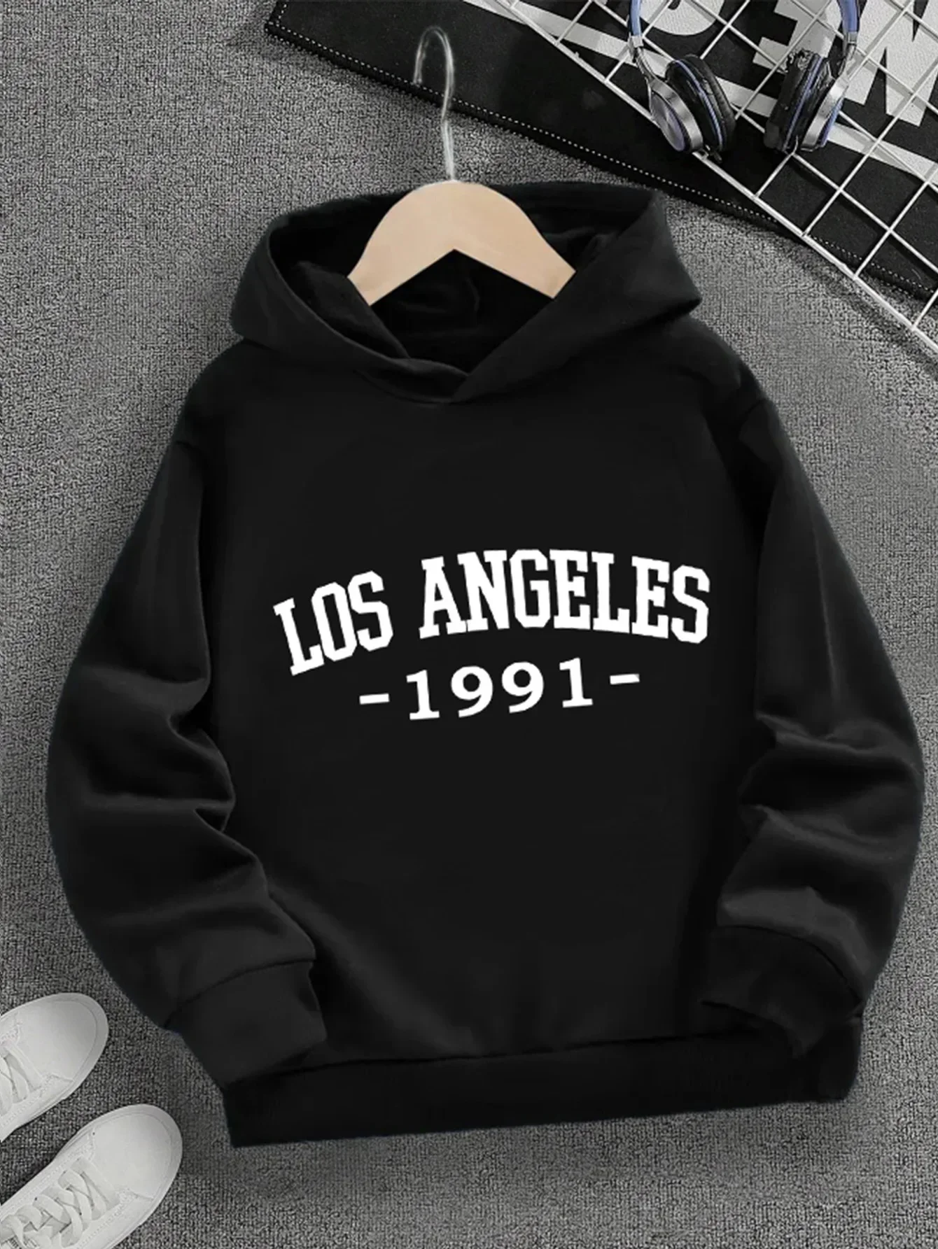 Sweat-shirt À Capuche Pour Enfants Avec Lettres Imprimées Los Angeles 1991, Confortable Et Décontracté, Parfait Pour Toutes Les