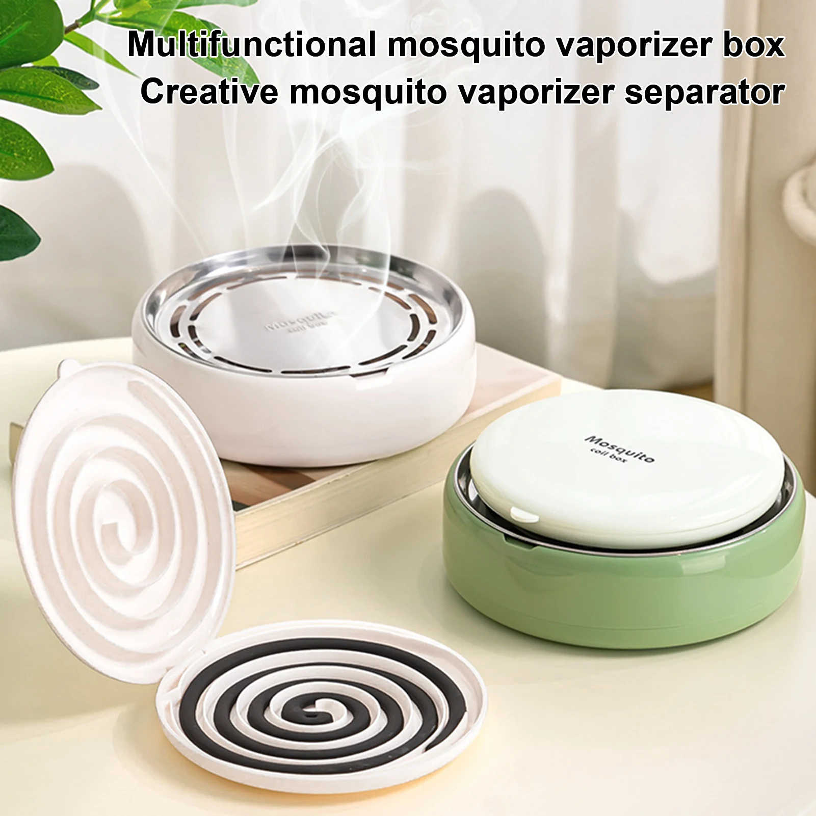 Mosquito Coil Tray Portable Round Mosquito-Repellent Incense Holder High-Temperature Resistant Metal Plate Covered Dustproof Des