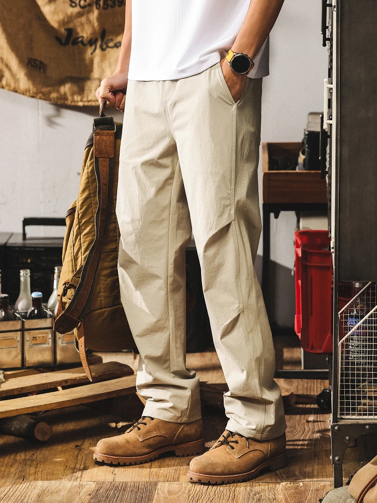 

Американские повседневные брюки из тонкого ледяного шелка цвета хаки, мужские летние свободные прямые брюки, длинные повседневные брюки для поездок на работу