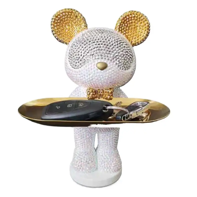 

DIY Hand-applied Rhinestone Bear Figurine Crystal Snack Tray Blinged Home Ornament Mosaic Sculpture Cross Stitch Home Decor