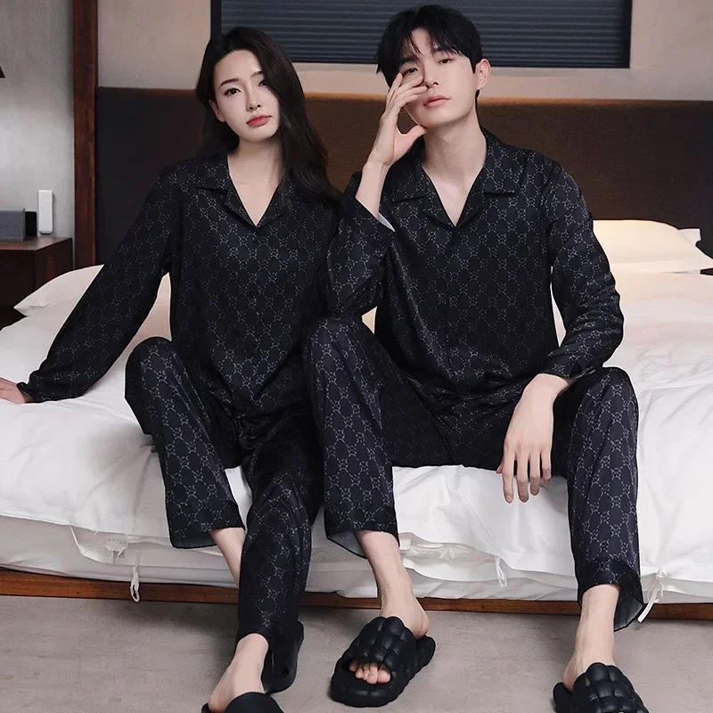 Couple Loungewear Nightwear Long Sleeve Sleep Trousers Silk Satin Sense Of Luxury Spring Autumn Summer Suit Loose Simple Casual