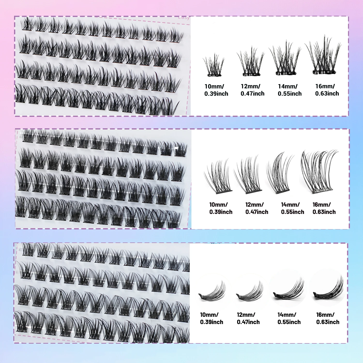 144 Pieces of C Curl Self-Adhesive Eyelashes with Tweezers - Natural Cat-Eye Style, Thick and Voluminous, Mixed Length 10-16mm, Reusable False Eyelashes, Easy for Beginners to Use
