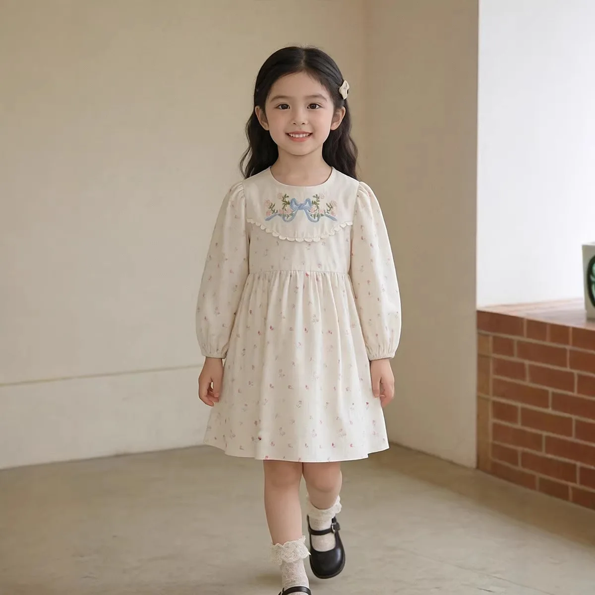 Girls Dress 2026 Spring New Korean Version Floral Dress Temperament Casual Fashion Daily Wear