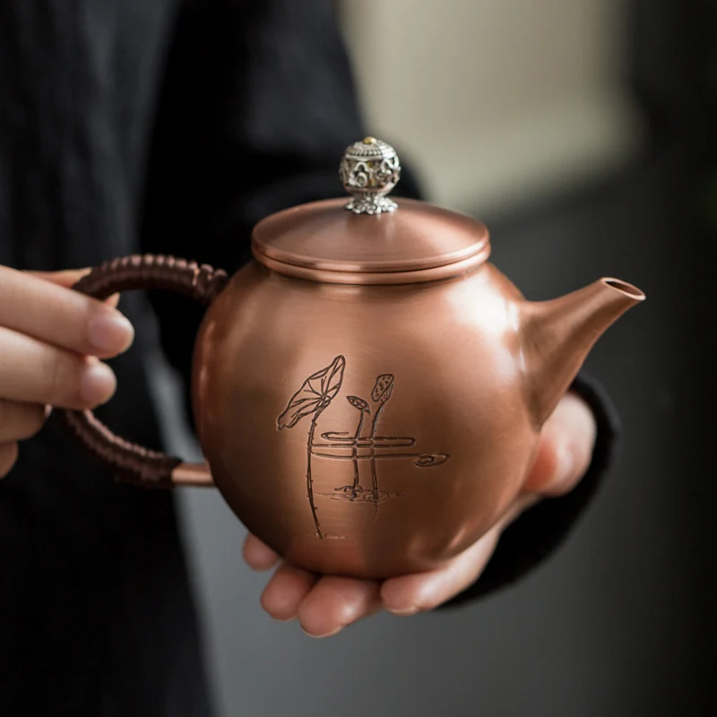 Detian small copper kettle home teapot kung fu tea ceremony health brewing teapot vintage copper tea tray copper teacup set