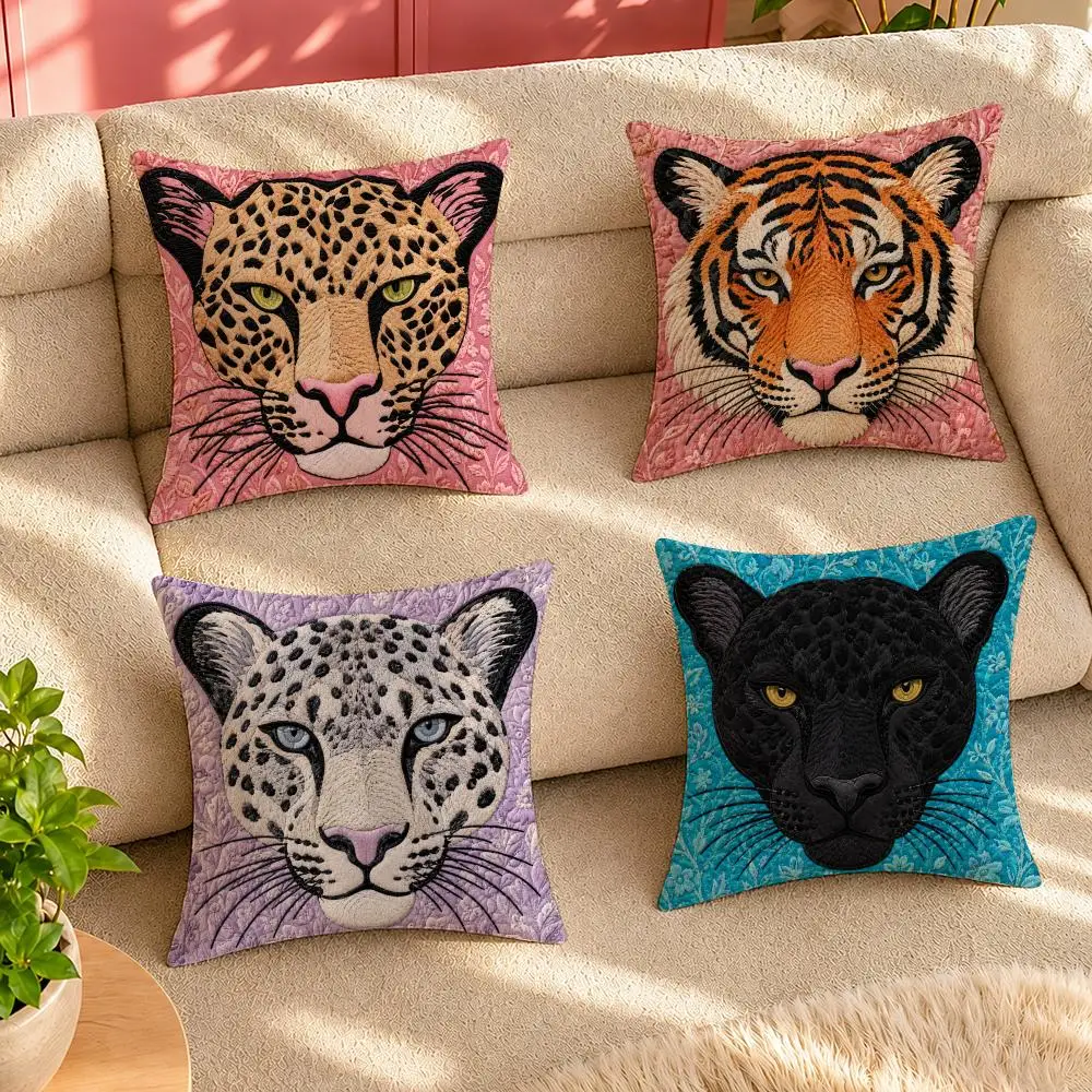 Vintage Wild Cat Portrait Cushion Cover Pillow Cover Decorative Throw Couch Home Decor for Living Room Sofa