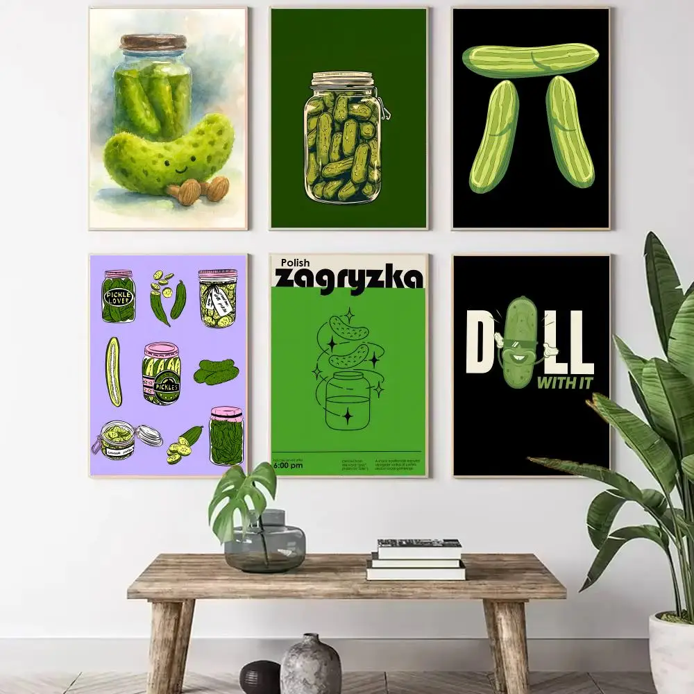 Cucumber Pickle Art Painting Calligraphy Canvas Poster Wall Art Aesthetic Home Decoration for Living Room