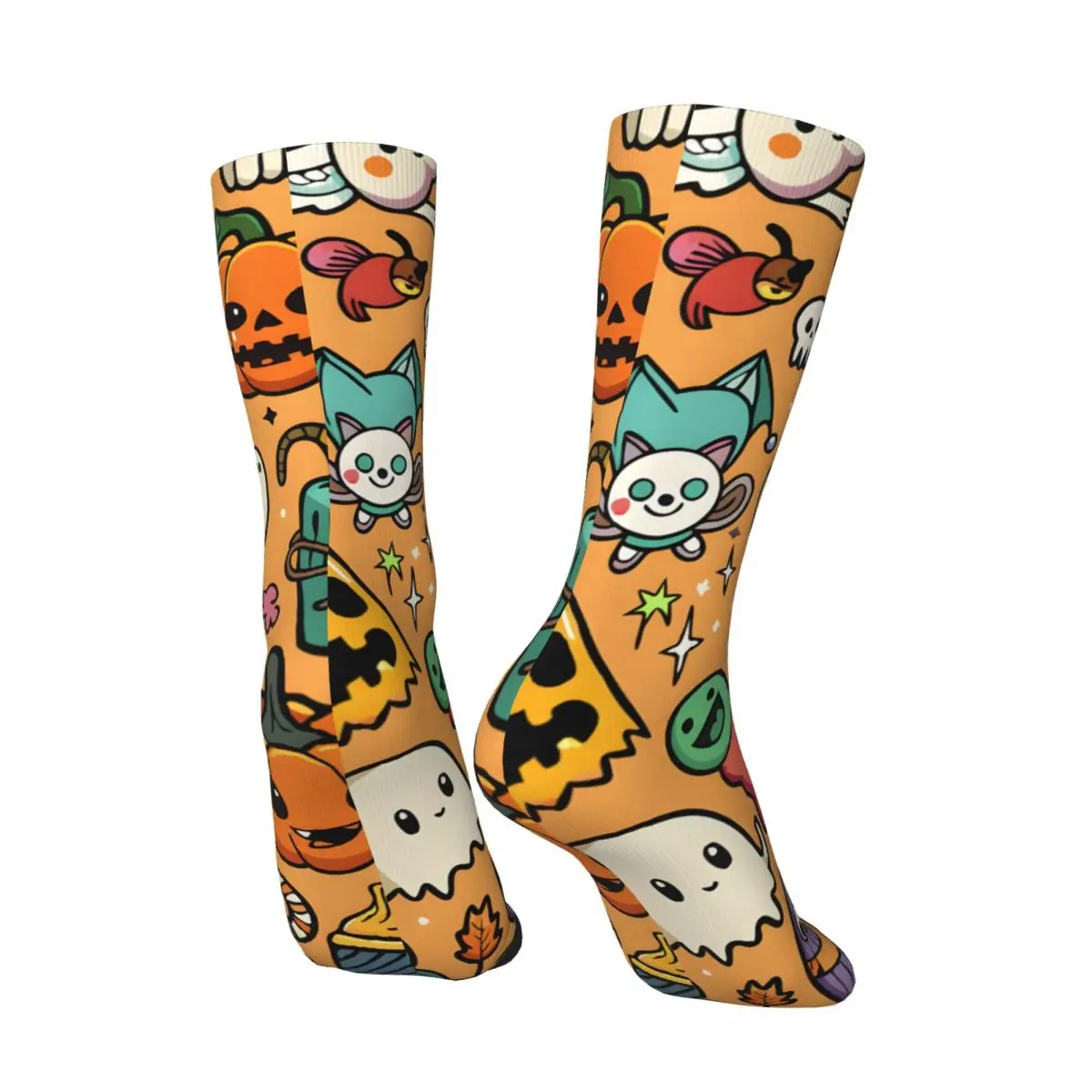 Cute Ghost Halloween Fall Pattern Men's Socks Vintage Harajuku Street Style Novelty Seamless Crew Sock