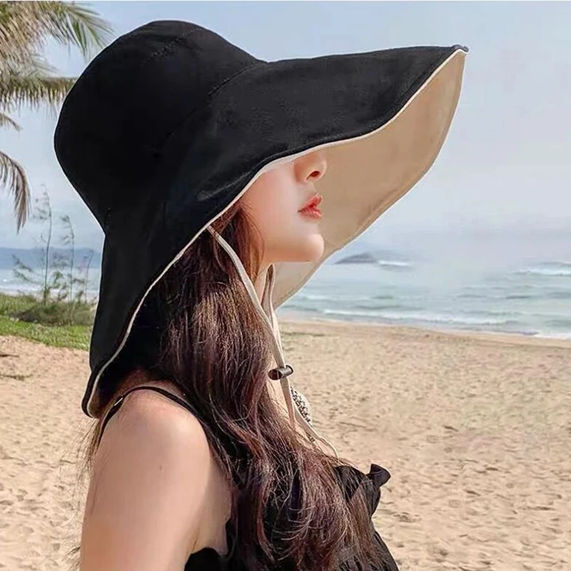 Women Summer Sun Hat Wide Brim Reversible Bucket Hat Outdoor Fisherman Hat for Travel Beach Hiking