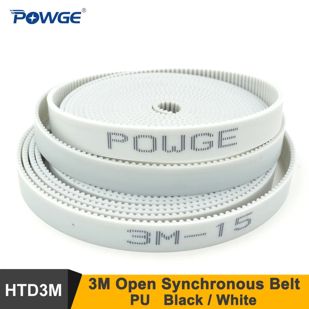POWGE 3M Open Timing Belt  W=15mm White HTD3M Synchronous Belt For CNC Laser Machine Cutting Machine 3M-15