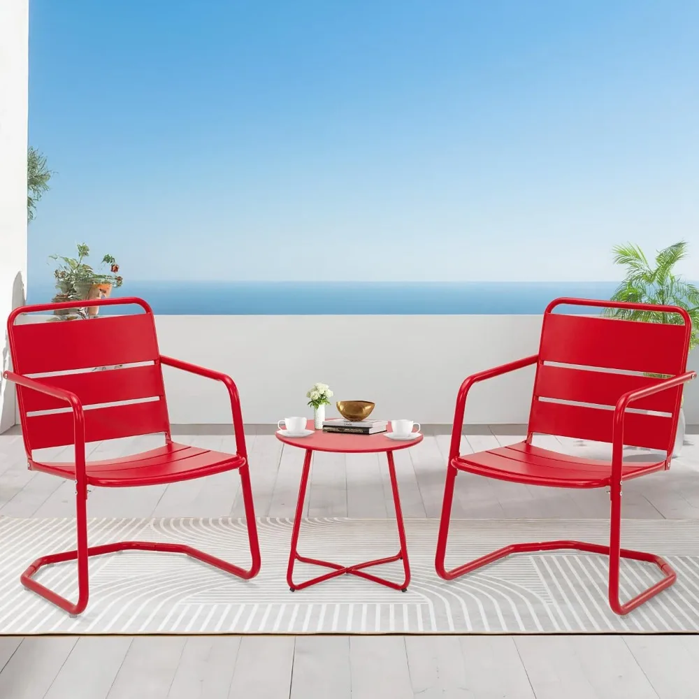 

3 Piece Patio Set, 2 C-Spring Retro Metal Patio Chairs and Round Side Table, Outdoor Bistro Set for 2 Idea for Balcony
