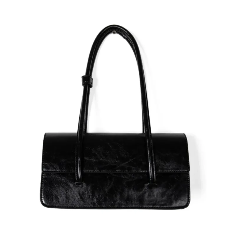 Design Large Capaci Oil Wax Leather Single Shoulder Commuter Tote Bag Casual Pure Color Square Shape