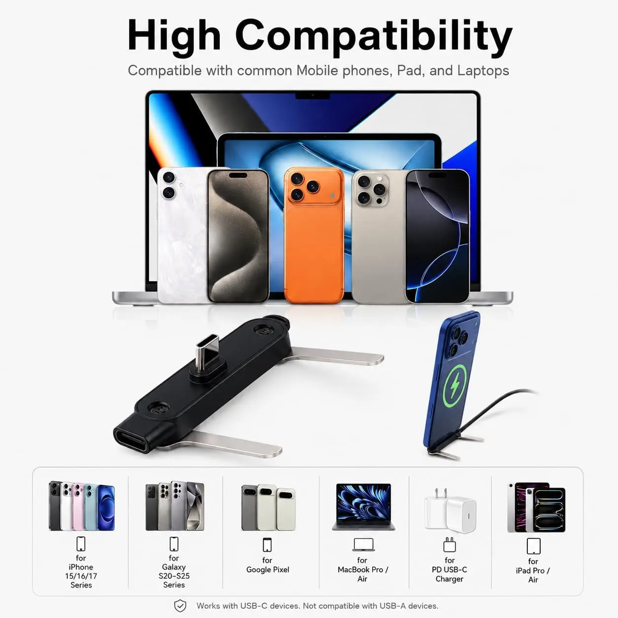 240W USB-C auf USB-C 2-in-1 unsichtbares Ladekabel mit klappbarem Ständer, flaches Ladekabel, C-Kick-Kabelständer – Detail 1