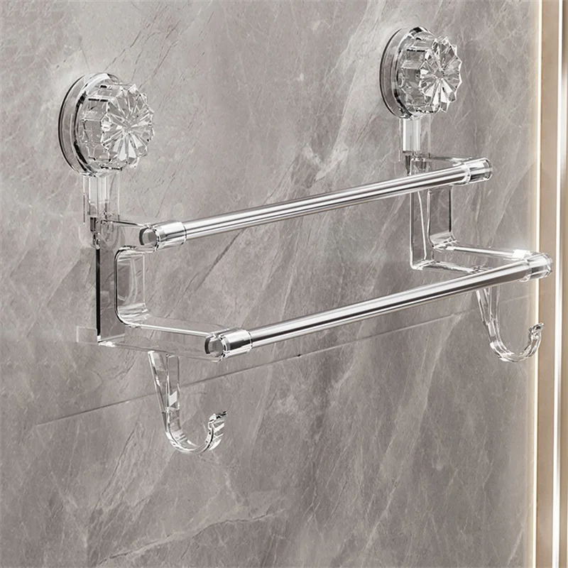 Portasciugamani a ventosa a doppio strato Portasciugamani da bagno in acciaio inossidabile Porta doccia Portasciugamani Accessori da bagno