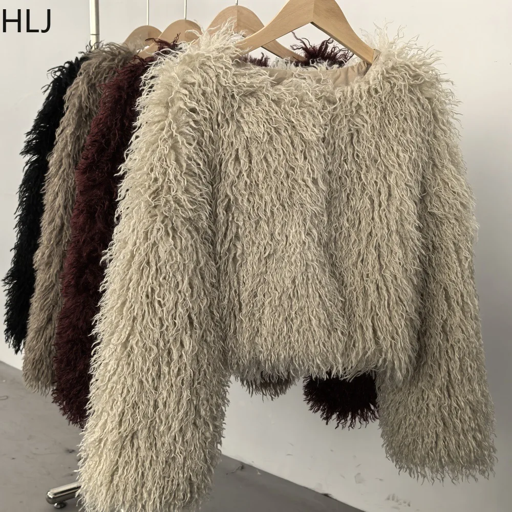 HLJ الخريف الشتاء فو الفراء معاطف رقيق الاصطناعي الفراء المنغولي القمم النساء صوف الضأن الدافئة أكمام سترة جديدة الملابس 2025
