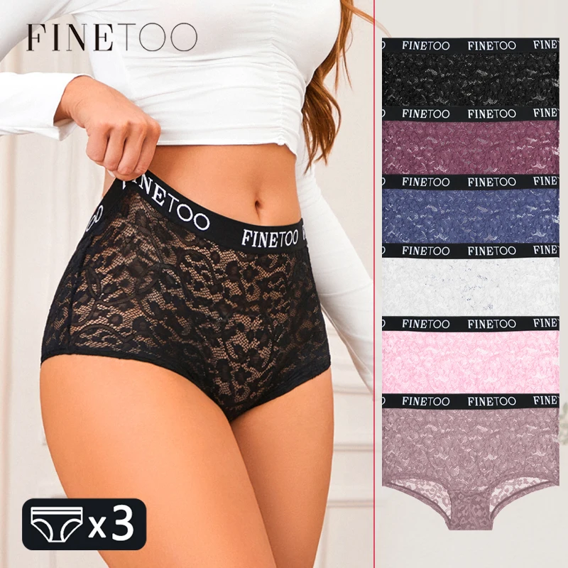 FINETOO 3 Peças de Calcinhas de Renda com Detalhes Transparentes para Mulheres, Calcinhas Elásticas Sexy com Estampa Floral, Lingerie Respirável