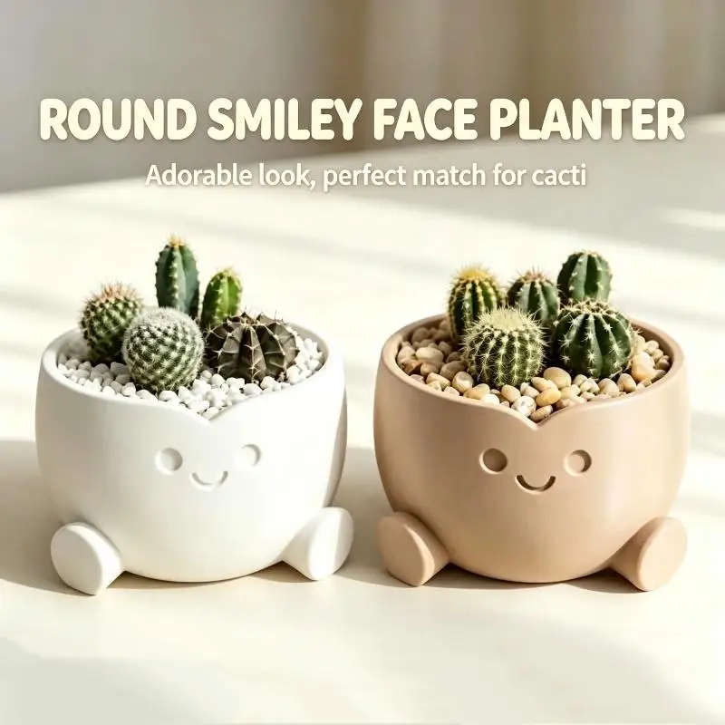 New 3D Printed Cute Smiling Figure Planter Pot Mini Indoor Flower Pot Desk Decor Home Office Gardening Gift